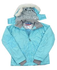 Tyrkysová funkční šusťáková zimní bunda s kytičkami a odepínací kapucí zn. Trespass