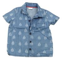 Modrá riflová košile s plachetnicemi zn. F&F