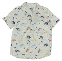 Bílo-barevná lněná košile s dinosaury zn. C&A