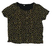 Černé květované tričko s knoflíky zn. C&A