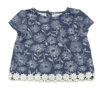 Tmavomodré melírované crop tričko s květy zn. F&F