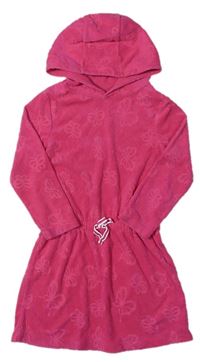 Růžové froté županové šaty s motýlky a kapucí zn. Nutmeg 