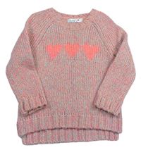 Růžovo-mátový melírovaný pletený svetr se srdíčky zn. M&Co
