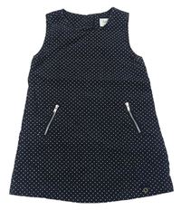 Tmavomodré manšestrové šaty s puntíky zn. Debenhams