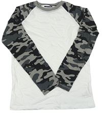 Bílo-šedé pyžamové triko s army rukávy zn. F&F