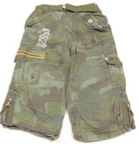 Khaki army plátěné oteplené kalhoty s číslem a kapsami a páskem zn. Next