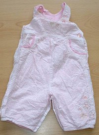 Bílo- růžové pruhované plátěné oteplené lacláčky s kytičkami zn. Mothercare