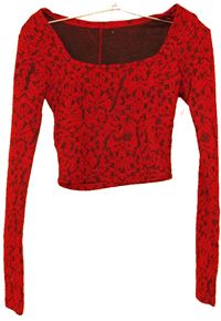 Dámské červeno-černé vzorované krátké triko 