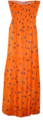Dámské neonově oranžové šifonové žabičkové dlouhé šaty 