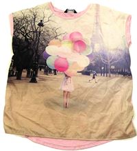 Smetanovo-světlebéžovo/růžové tričko s holčičkou a balonky zn. George