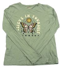 Khaki triko s motýlkem a nápisem zn. PRIMARK