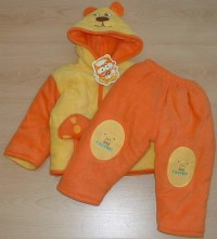 Set - oranžovo-žlutá fleecová zateplená kabátek s kapucí + kalhoty - nové