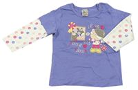 Fialovo-bílé triko s holčičkou a květy