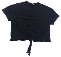 Černé crop tričko s uzlem zn. New Look