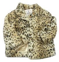 Béžová kožešinová podšitá bunda s leopardím vzorem zn. F&F