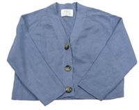Modrošedý žebrovaný propínací svetr zn. Zara