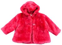 Růžová chlupatá bunda s kapucí 