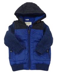 Cobaltově modro-tmavomodrá šusťáková zateplená bunda s melírovanými pletenými rukávy a kapucí zn. George
