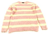 Růžovo-smetanový pruhoivaný svetr s flitříky zn. George