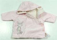 Růžový sametový zateplený kojenecký kabátek s králíčkem zn. Cherokee