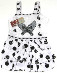Outlet - Bílo-černé plátěné šatičky s motýlkem