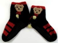 Černo-červené pletené ponožky s medvídky 