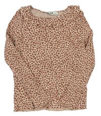 Světlerůžové žebrované triko s leopardím vzorem zn. C&A