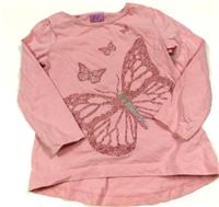 Růžové triko s motýlky zn. F&F