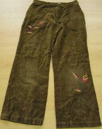 Hnědé sametové kalhoty s kytičkami zn. Zara