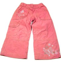 Růžové plátěné oteplené kalhoty s kytičkami zn. Mothercare