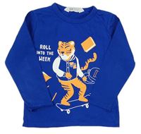 Cobaltově modré triko s tygrem zn. H&M