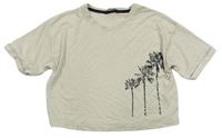 Béžové crop tričko s palmami zn. George 
