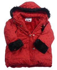 Červená puntíkovaná šusťáková zimní bunda s Minnie a kapucí zn. George