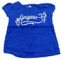 Modré tričko s nápisem a kytičkami zn. girl2girl