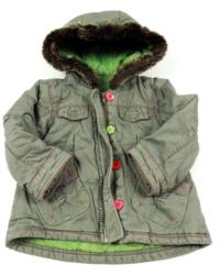 Khaki riflová zimní bundička s kapucí zn. Mothercare