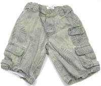 Zelené plátěné 3/4 kalhoty se vzorem a kapsami