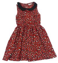 Červeno-černo-bílé vzorované šifonové šaty s límečkem zn. Matalan