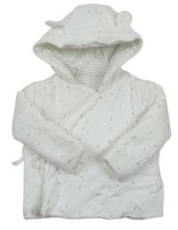 Bílý zavinovací zateplený kabátek s hvězdičkami a kapucí s oušky zn. miniclub