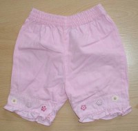Růžové plátěné 3/4 kalhoty s kytičkami 