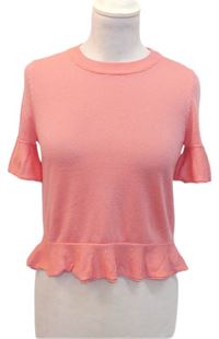Dámské růžové třpytivé crop tričko s volánky zn. H&M