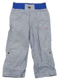 Modro-bílé pruhované plátěné roll-up kalhoty s úpletovým pasem zn. Tom Tailor