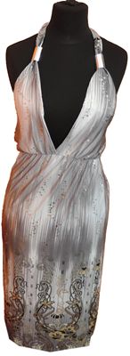 Dámské šedo-bílé melírované šaty s flitry 