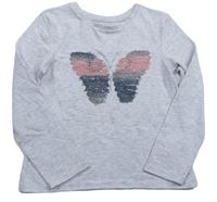 Světlešedé melírované třpytivé triko s motýlkem zn. PRIMARK
