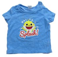 Modré sametové tričko s potiskem Baby Shark zn. Nickelodeon