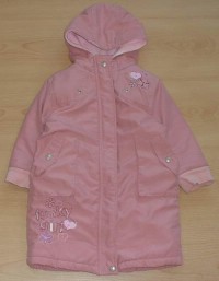 Růžový zateplený kabátek s kytičammi a srdíčky a kapucí zn. Adams