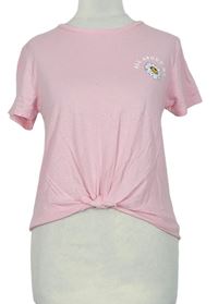 Dámské světlerůžové tričko s kytičkou a uzlem zn. Primark 
