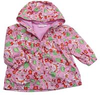 Růžová květovaná šusťáková jarní bunda s kapucí zn. Liegelind