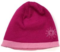 Purpurovo-růžová pletená čepice s výšivkou 