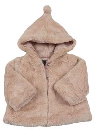 Růžová chlupatá zateplená bunda s kapucí zn. Primark