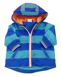 Modro-světlemodrá pruhovaná šusťáková jarní bunda s kapucí zn. F&F